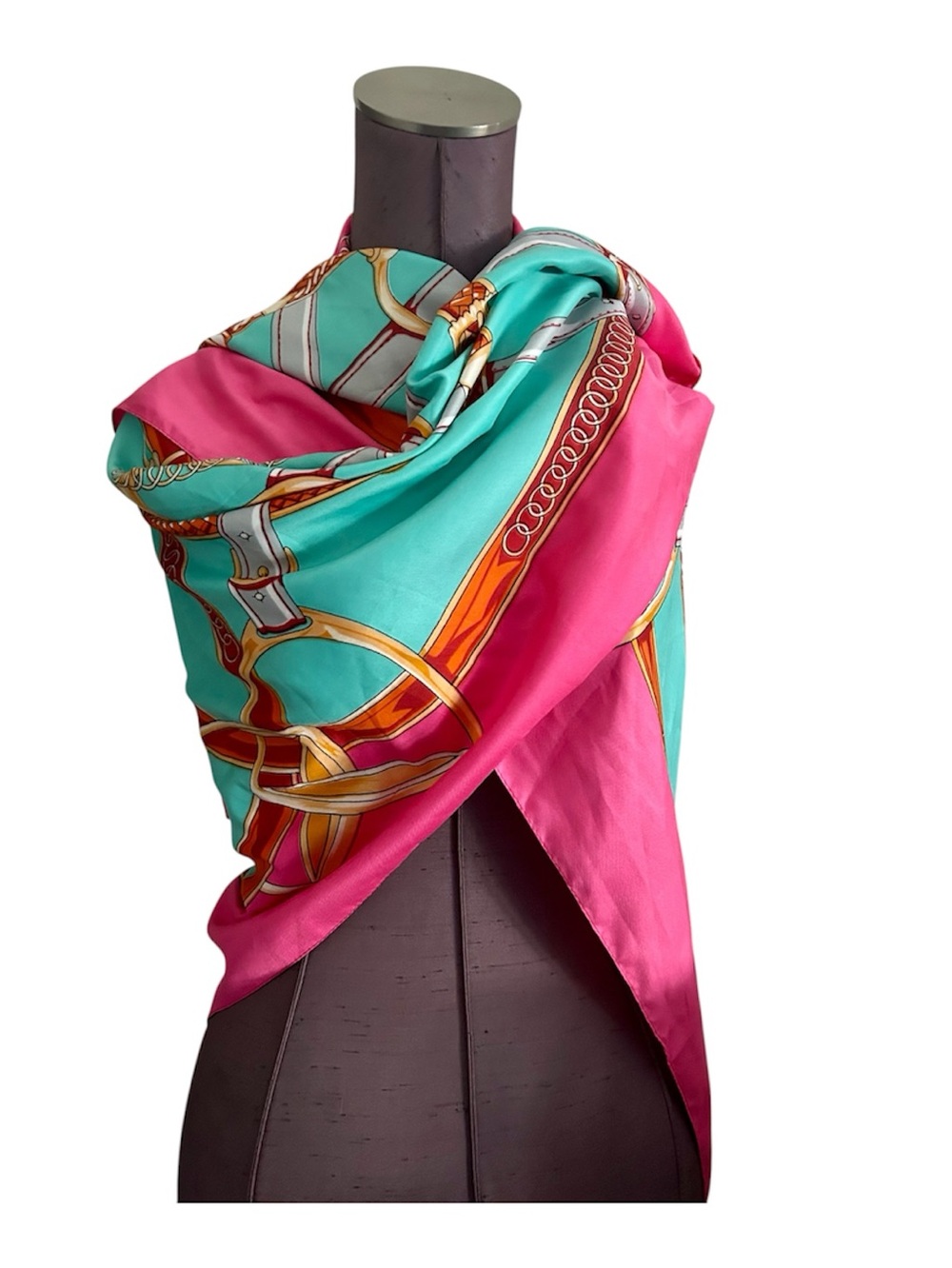 Womens Pink & Turquoise Printed Satin scarf